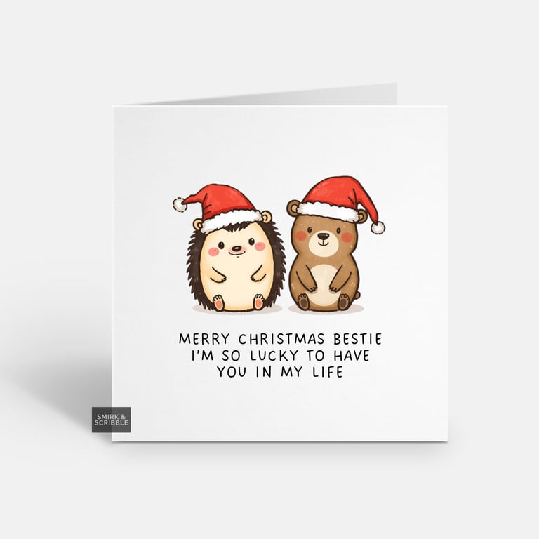 Unique Funny Christmas Card - Cute Xmas Greeting - Bear & Hedgehog