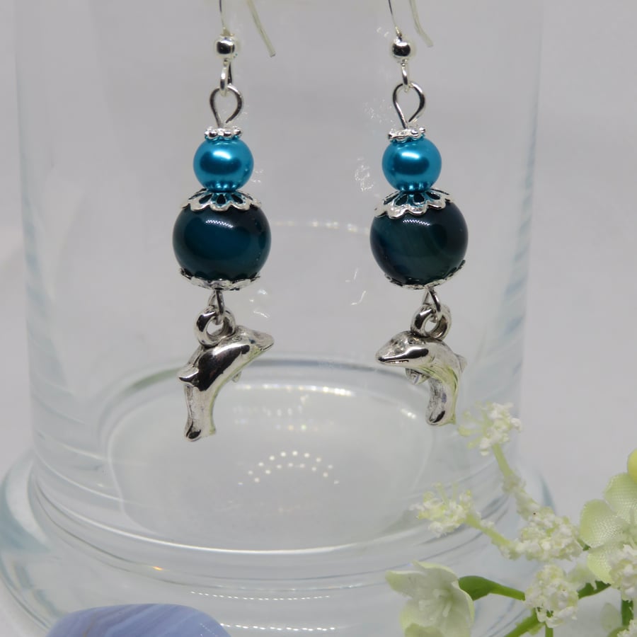 Dolphin Blue Beaded Earrings
