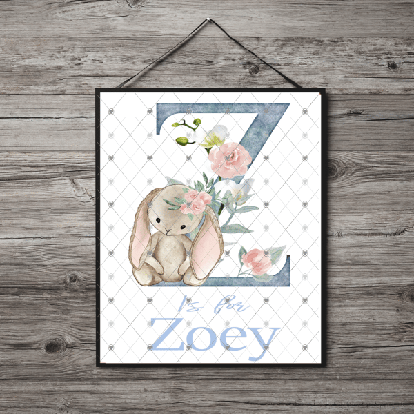 Animal Initial Name Print, Letter Z Custom Print, Letter Z Personalised Wall Art