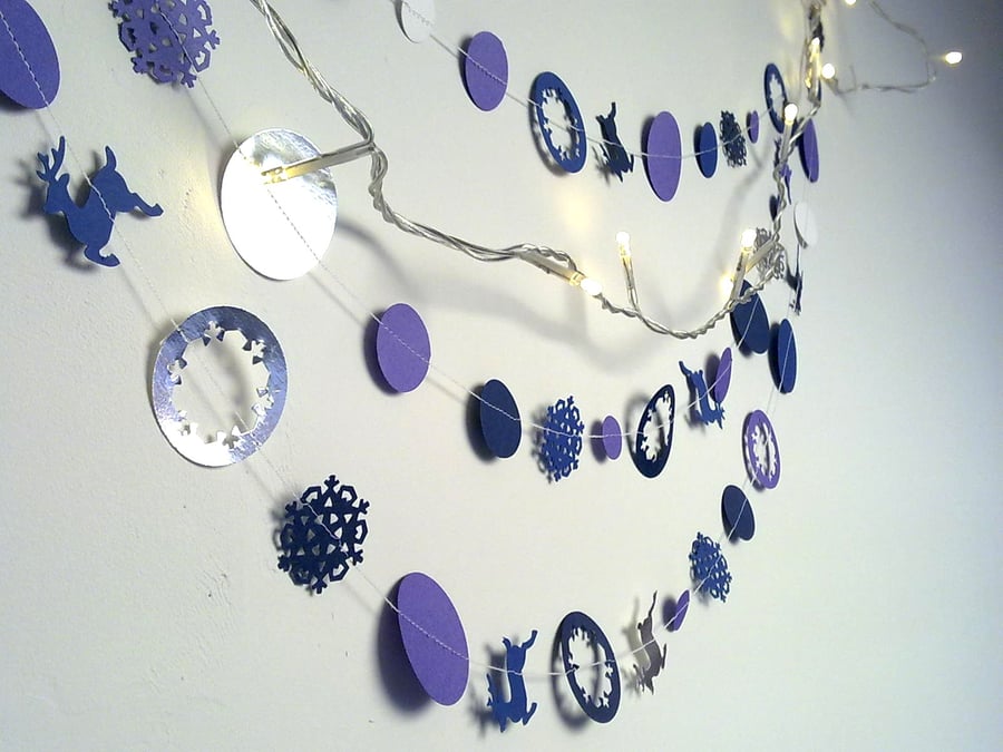 Nordic Paper Garland in Amethyst,Blue and Silver,Christmas Decoration