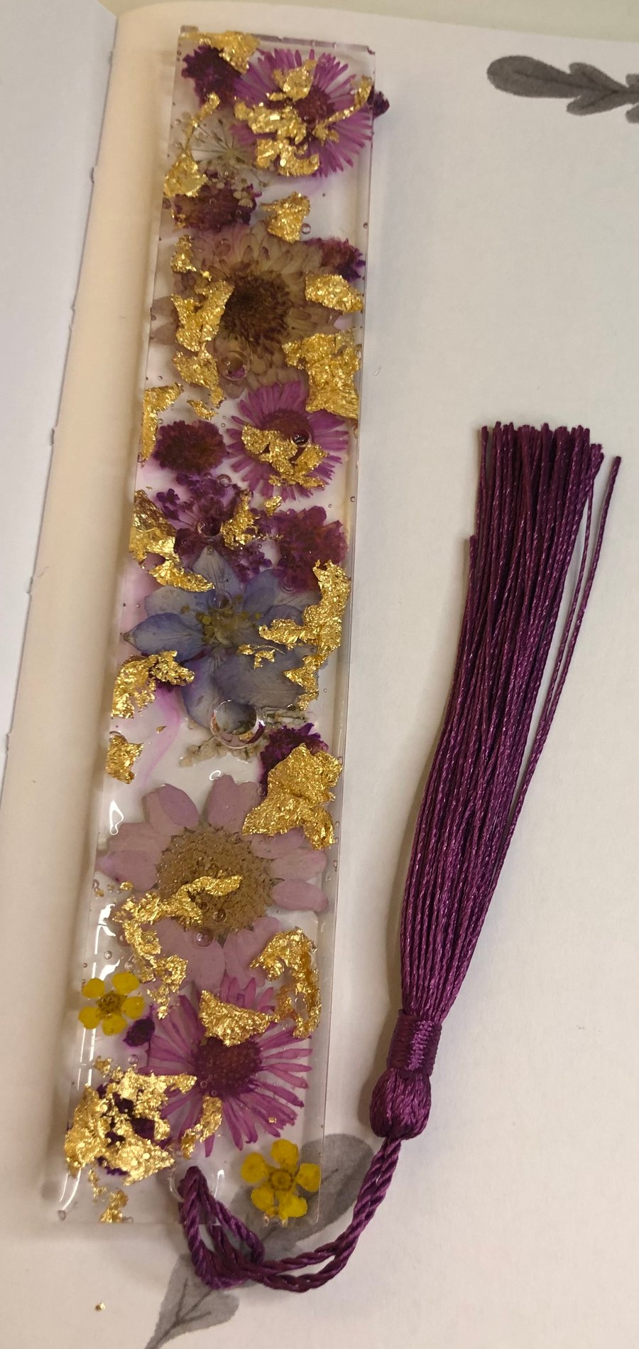 Pink and Purple Flower Resin Bookmark