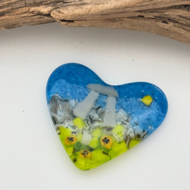 Standing Stones and Flowers Fused Glass Heart