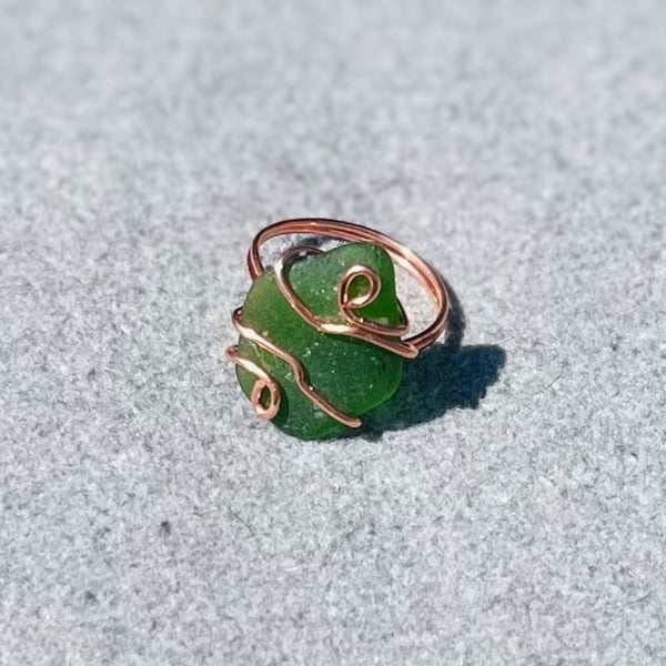 Wire Wrapped Scottish Sea Glass Ring (Size U)