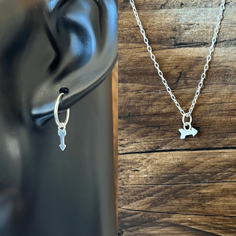 Handmade Petite Arrow Hoop Earrings & Pendant Set