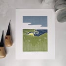 Flamborough Head Print, North Yorkshire Coast Linocut Print, Limited Edition