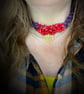Chunky Amethyst & Red Coral Gold Filigree Heart Gemstone Chip Choker Necklace - Image 7