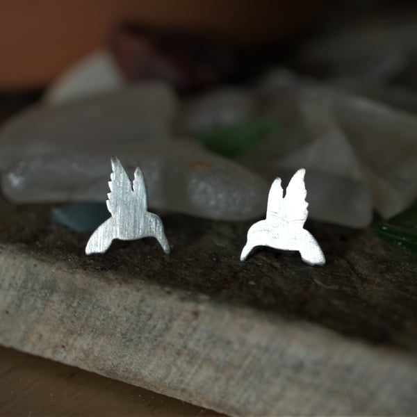 Eco Silver Delicate handmade hummingbird earrings
