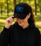 Dog Mom Embroidered Baseball Cap – Black with Blue Paw Prints - Image 3