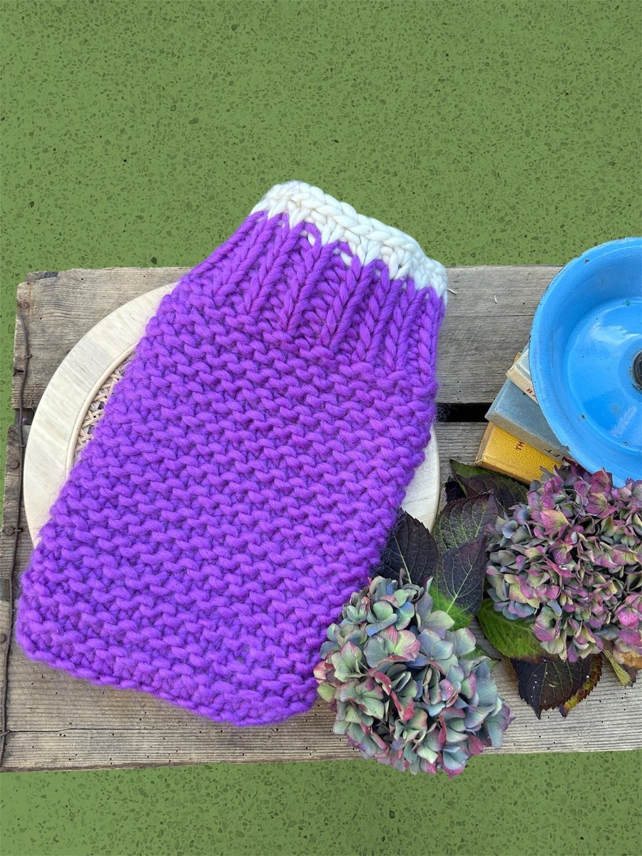 Hand knitted merino wool hot water bottle 