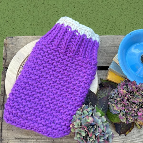 Hand knitted merino wool hot water bottle 