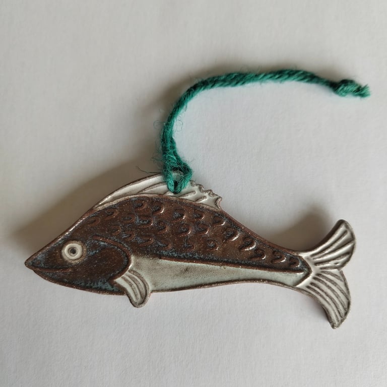 Fish Decoration made from pottery, blue fish wall art