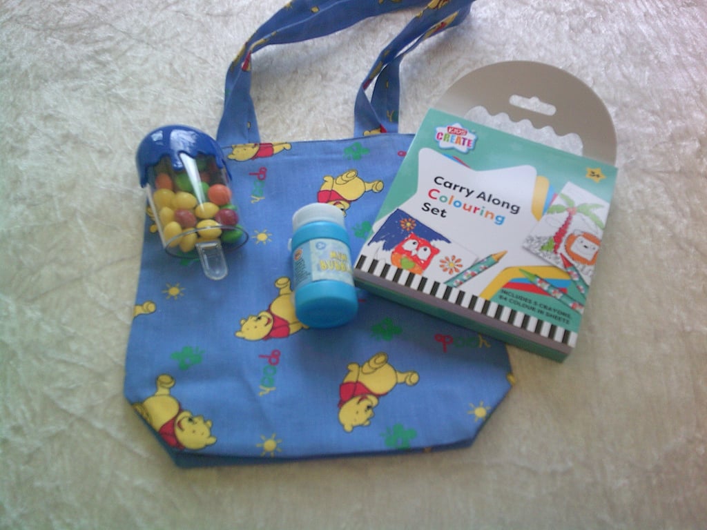 Fabric Bag with Winnie the Pooh on a Blue Background