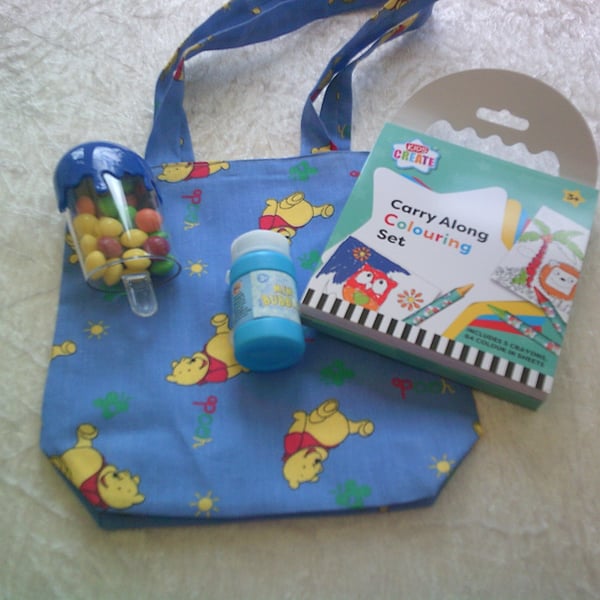 Fabric Bag with Winnie the Pooh on a Blue Background