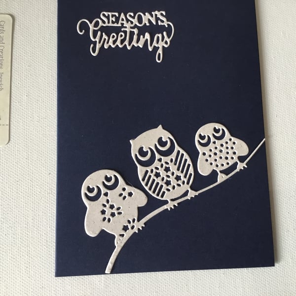 Handmade Christmas card. Christmas card. Owls. CC688
