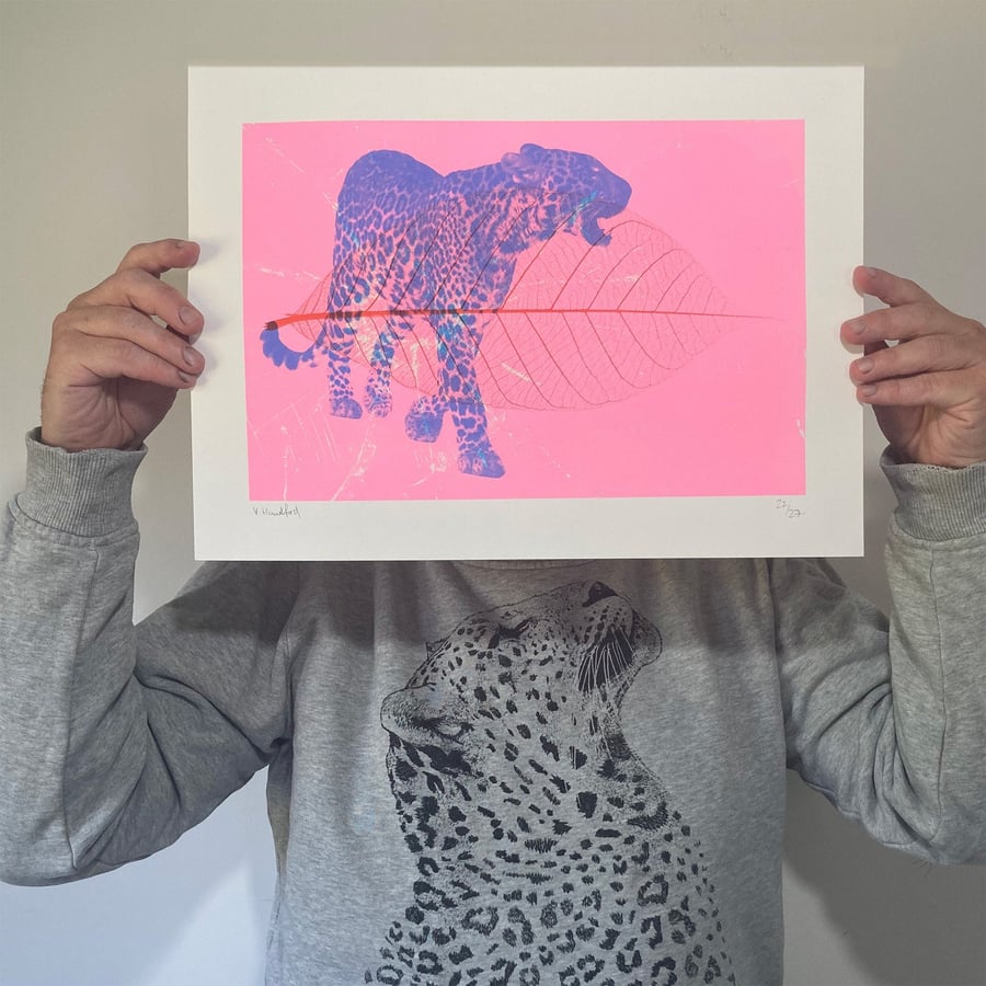 Screen Printed Neon Leopard Poster