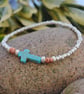 Silver and Cross Stretch bracelet - copper - Image 1