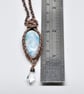 Wire Woven Larimar, Clear Quartz and Copper Pendant - Image 10