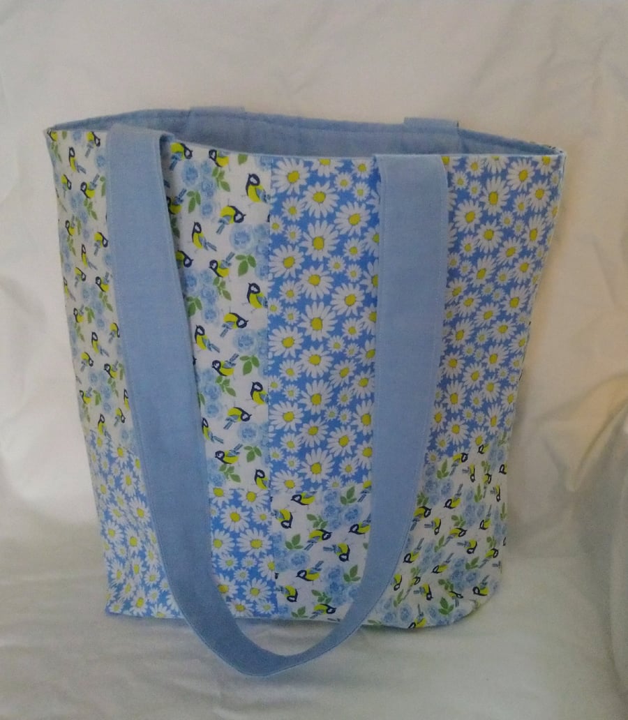 SALE - Blue Tit Floral Patchwork Tote Bag