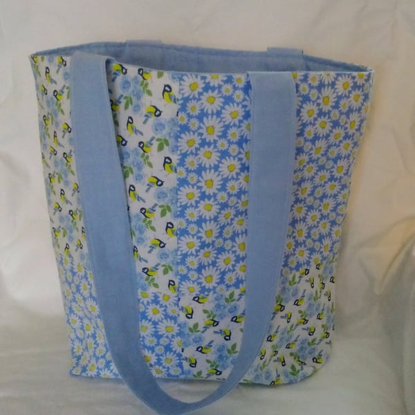 SALE - Blue Tit Floral Patchwork Tote Bag