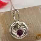 Sterling Silver Molten Ruby Pendant – Organic Silver Necklace