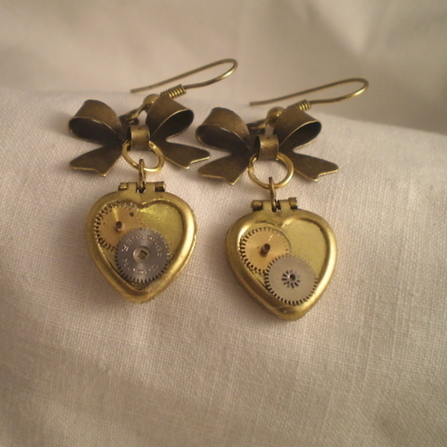 Steampunk Heart Locket Earrings