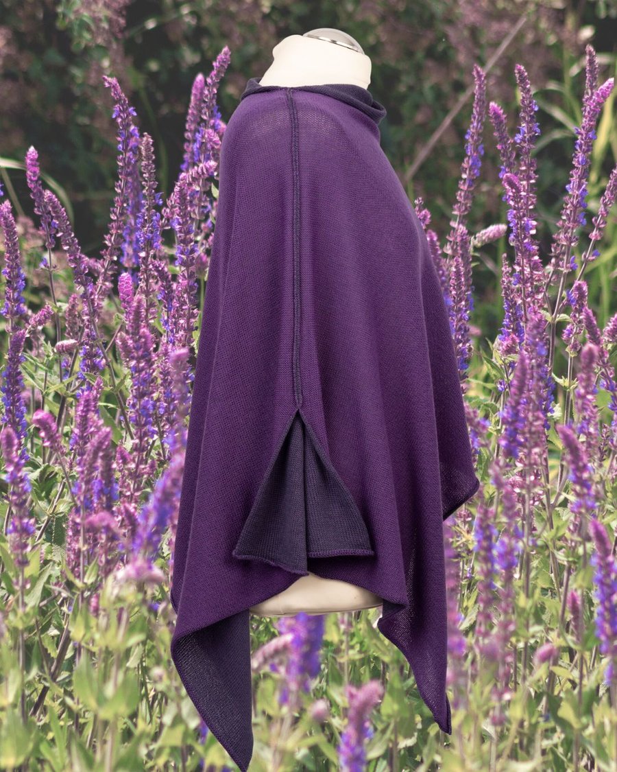 Merino Purple and Violet Reversible poncho. Women's cape. Wedding shawl.