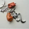 Fox Keyring Bag Charm Rusty Red Orange Howlite Silver    KCJ1931
