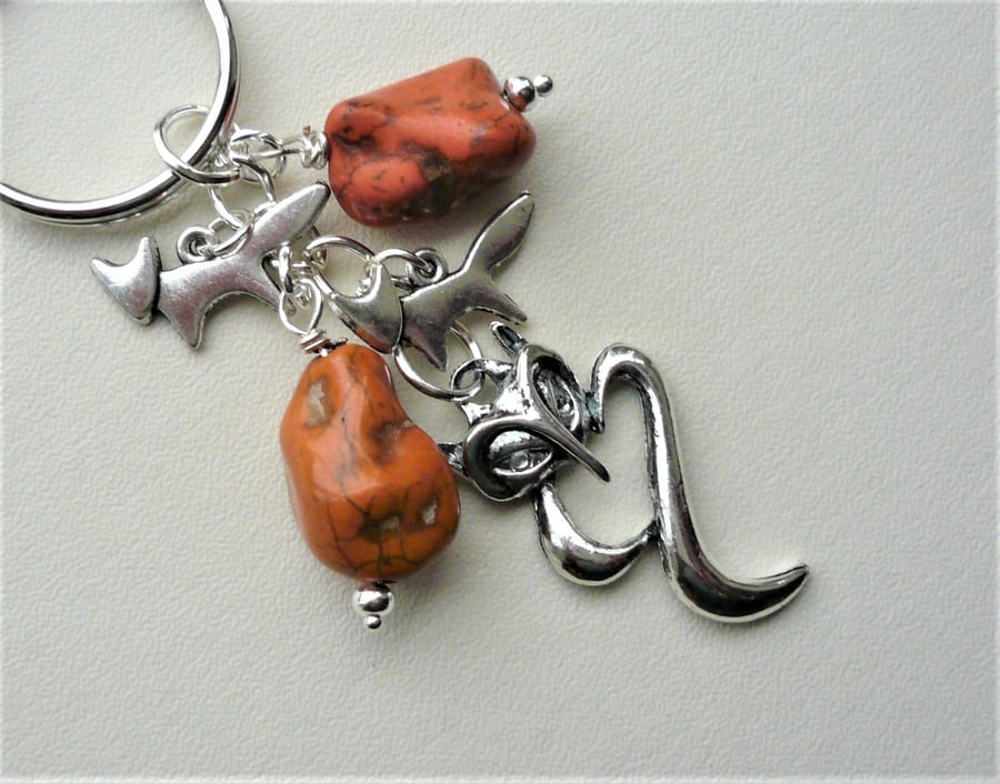 Fox Keyring Bag Charm Rusty Red Orange Howlite Silver    KCJ1931