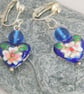 Cobalt Blue Heart Shaped Cloisonne Bead and Glass Bead Earrings for Pierced Ears - Image 5