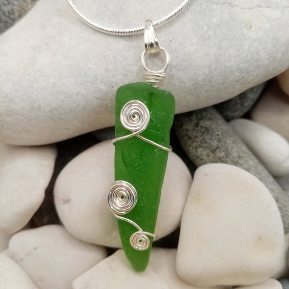 Wire Wrapped Sea Glass Necklace, Handmade Necklace, Unique Gift