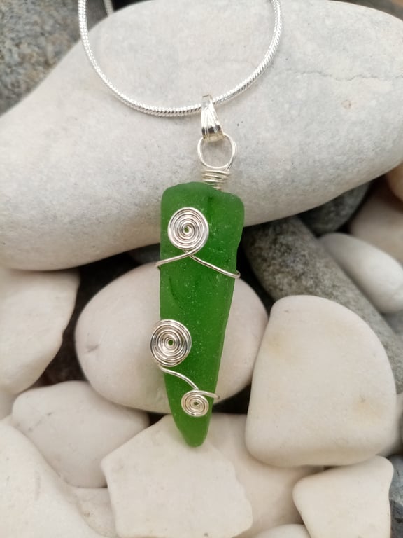 Wire Wrapped Sea Glass Necklace, Sea Glass, Gifts for her, Free Postage