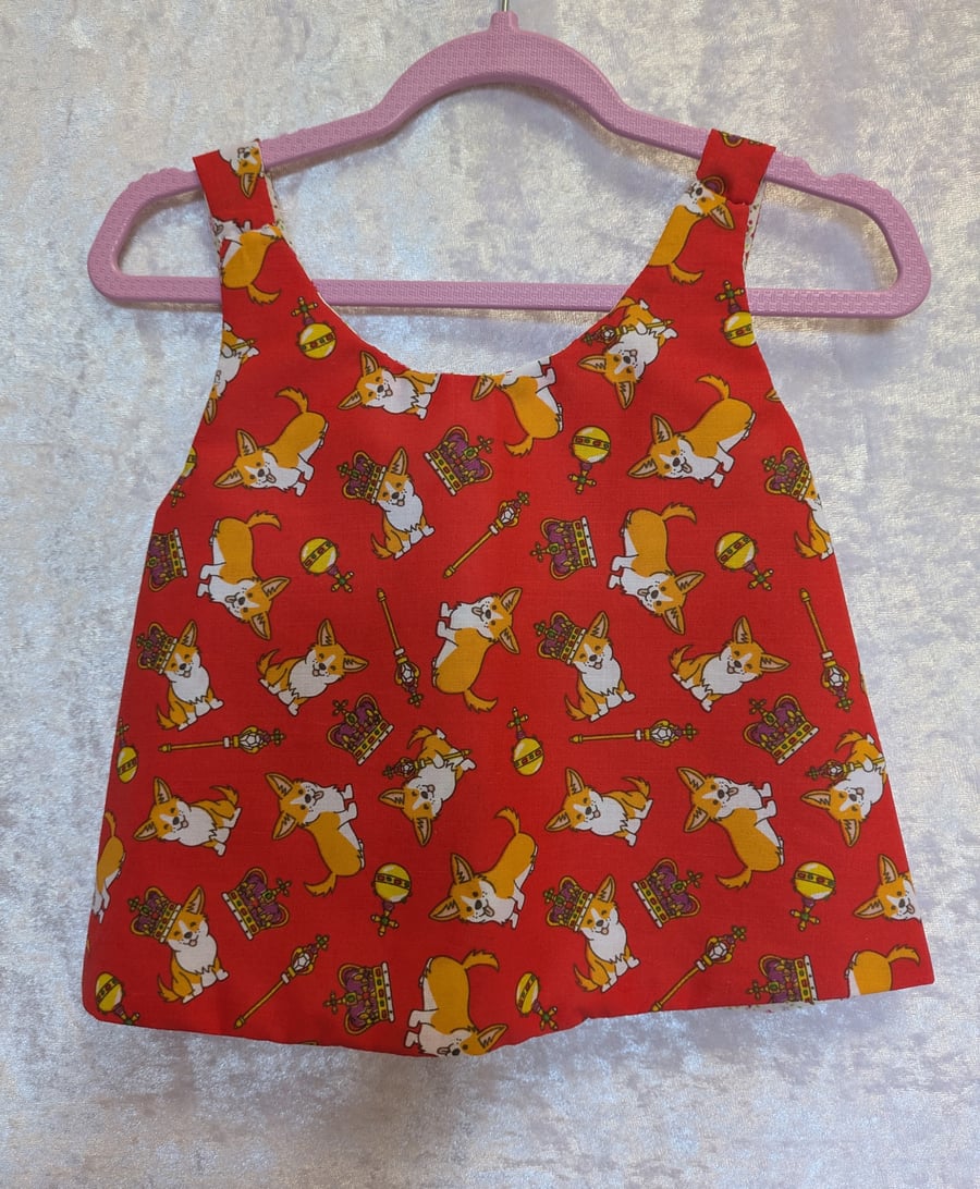 Reversible baby top. Red with royal corgis. 6 to 9 months old.