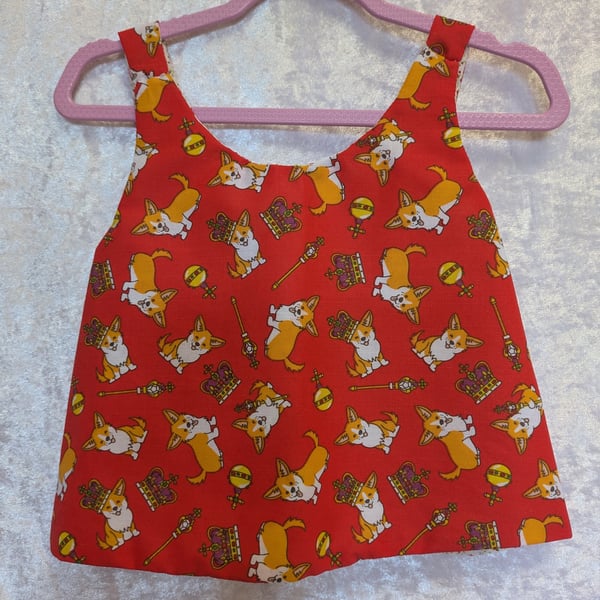 Reversible baby top. Red with royal corgis. 6 to 9 months old.