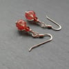 Red Venetian Murano Glass Rose Gold Vermeil Earrings Valentines Gift
