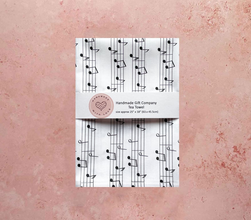 Fabric Handmade Pretty Cotton Tea Towel with a Music Theme Design