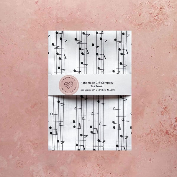 Fabric Handmade Pretty Cotton Tea Towel with a Music Theme Design
