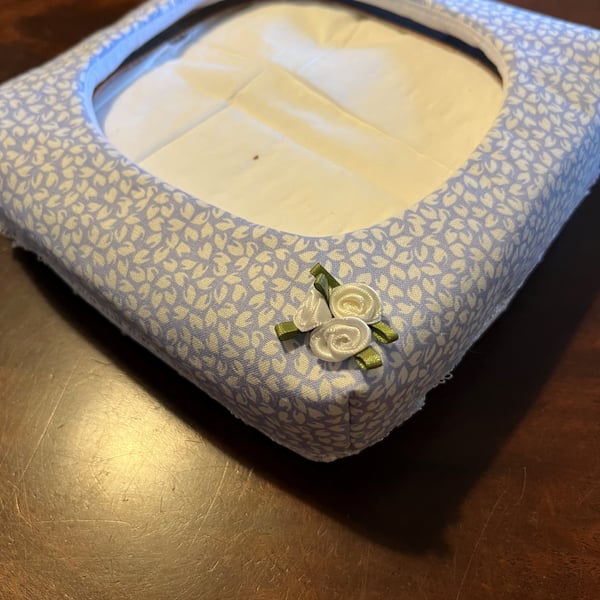 Unique tissue box covers, quilted with an easy tissue access top.