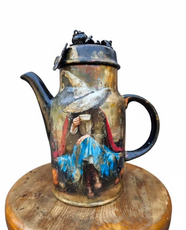 Witchy Room Decor, Hand Painted Upcycled Teapot