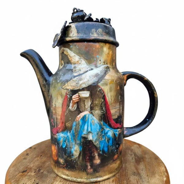 Witchy Room Decor, Hand Painted Upcycled Teapot