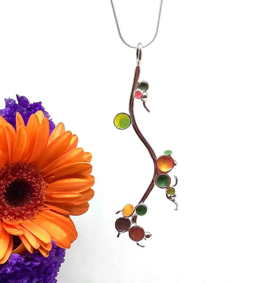 Sterling silver and enamel pendant with autumnal colours