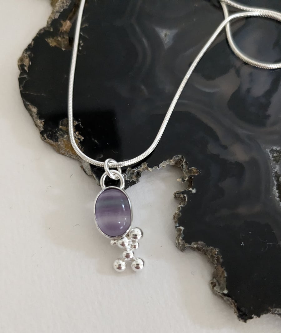 Bubble Sterling Silver Fluorite Pendant on a Silver Necklace