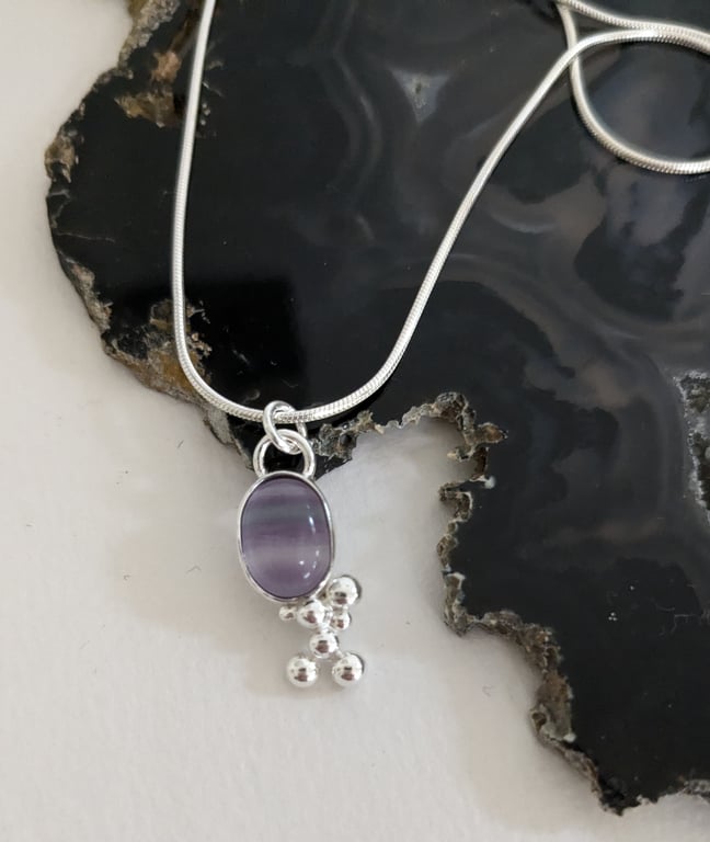 Bubble Sterling Silver Fluorite Pendant on a Silver Necklace
