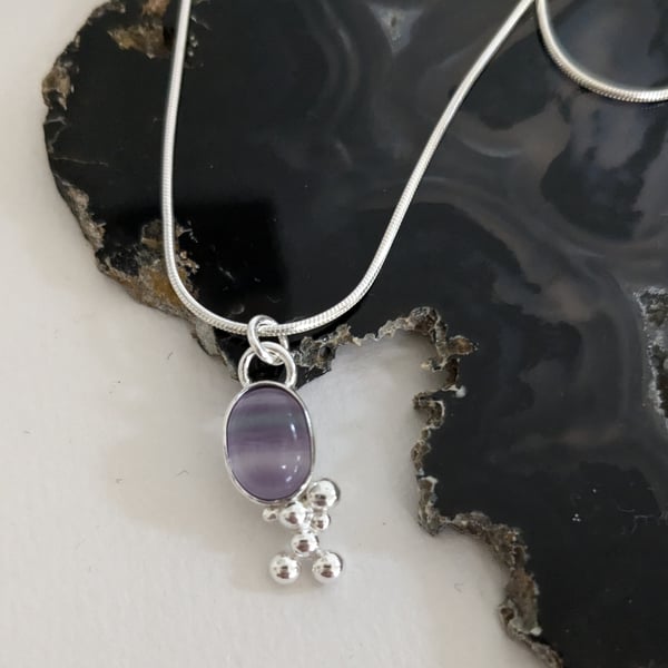 Bubble Sterling Silver Fluorite Pendant on a Silver Necklace