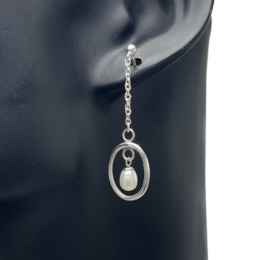 Oval Hoop Pearl Drop Earrings 