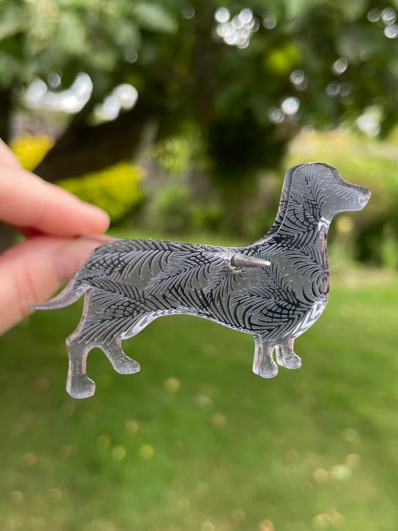 Grey mirrored acrylic sausage dog decoration