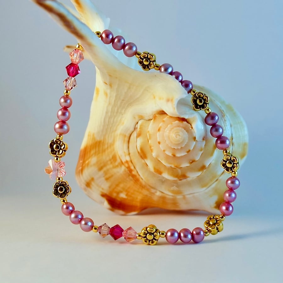 Pearl And Crystal Bracelet, Birthday, Anniversary, Mother's Day Gifts For Her