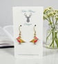 Charm Earrings - 3D Bird - Pink and Yellow