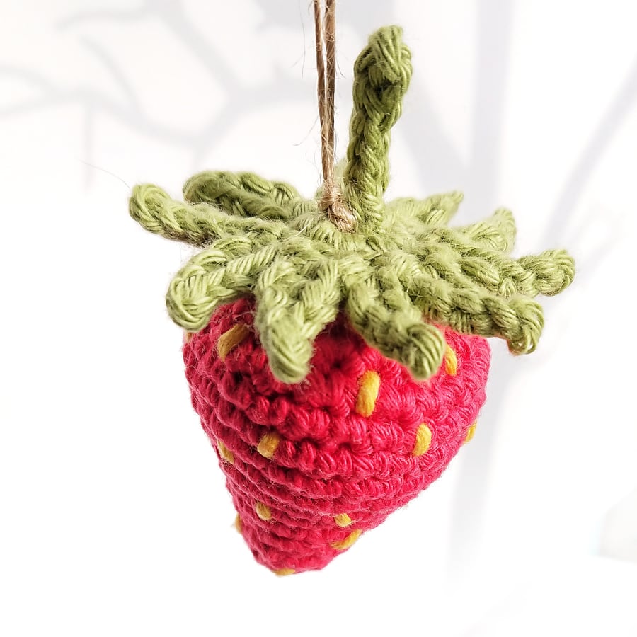 Crochet Strawberry Hanging Decoration - Amigurumi Strawberry Decoration
