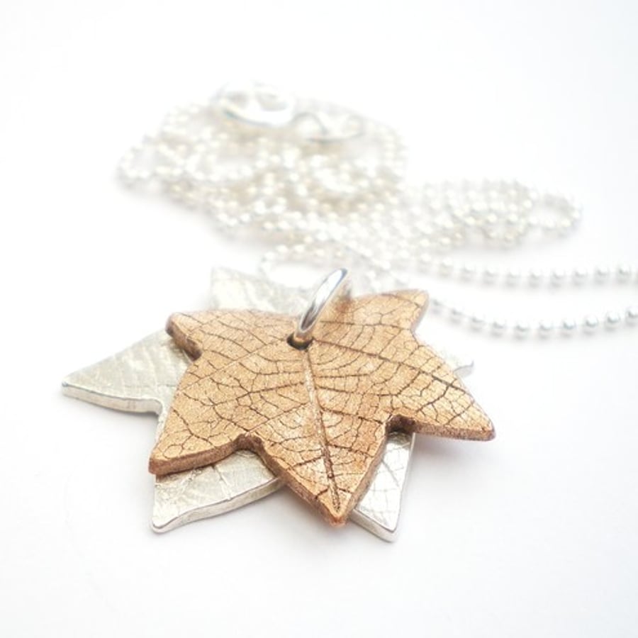 Copper and Silver Maple Leaf Pendant