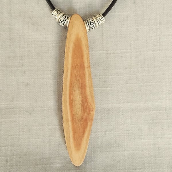 Upcycled Wooden Pendant Necklace Minimalist Reclaimed Wood Leather Jewellery 
